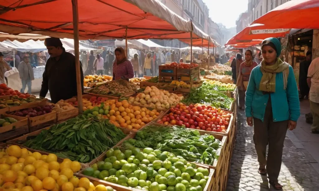 Un marché animé rempli de vie et couleurs