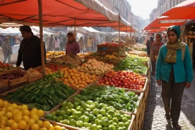 Un marché animé rempli de vie et couleurs