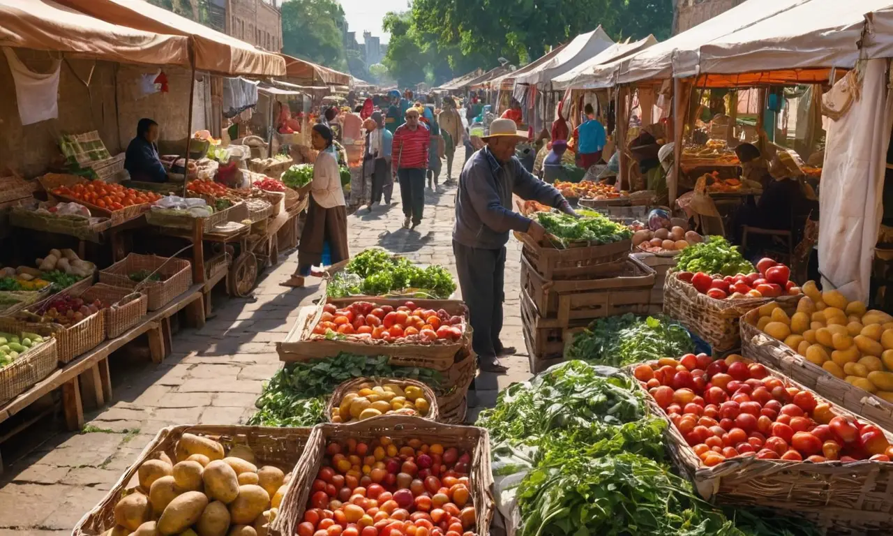 Un marché animé rempli de couleurs vives
