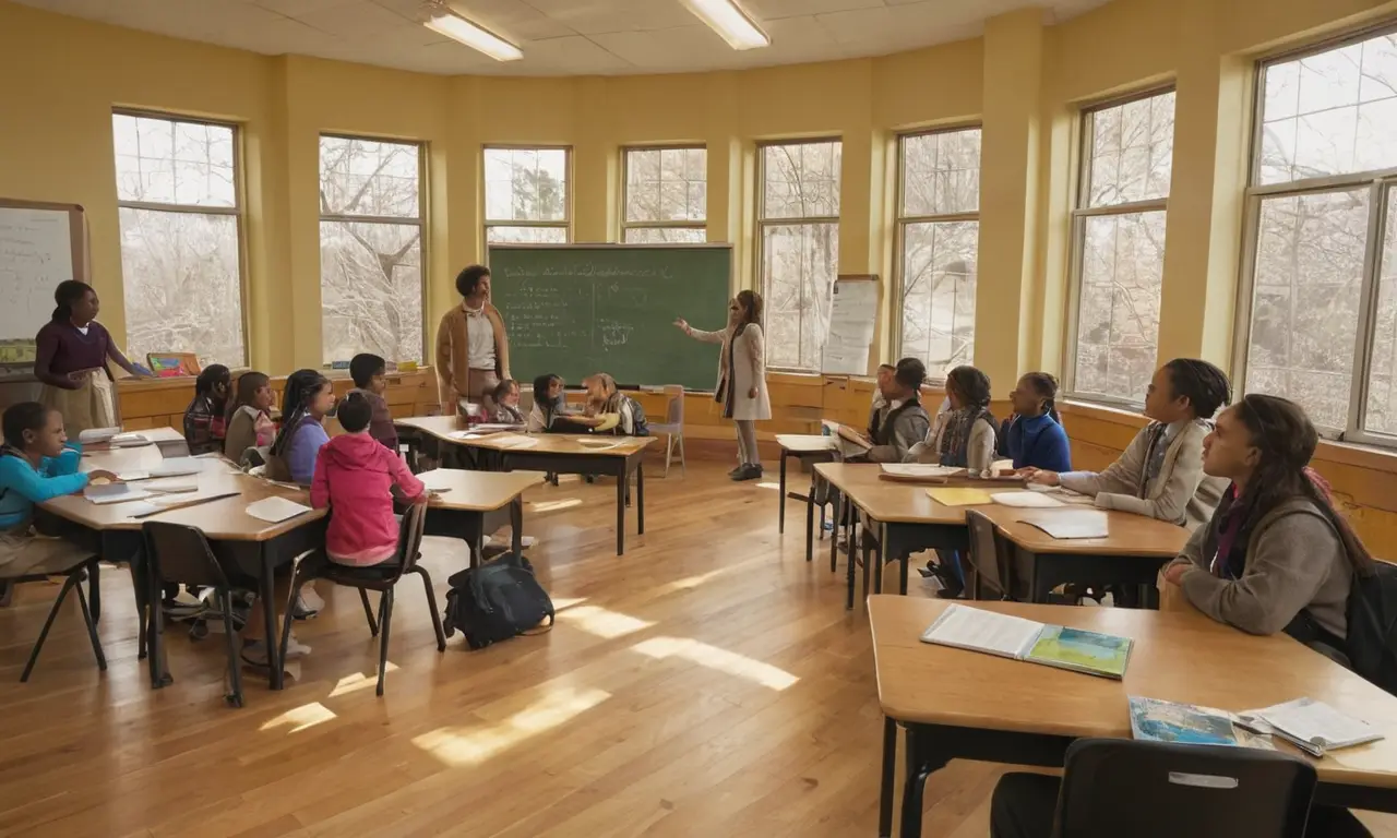 Classe dynamique, élèves curieux et lumière dorée