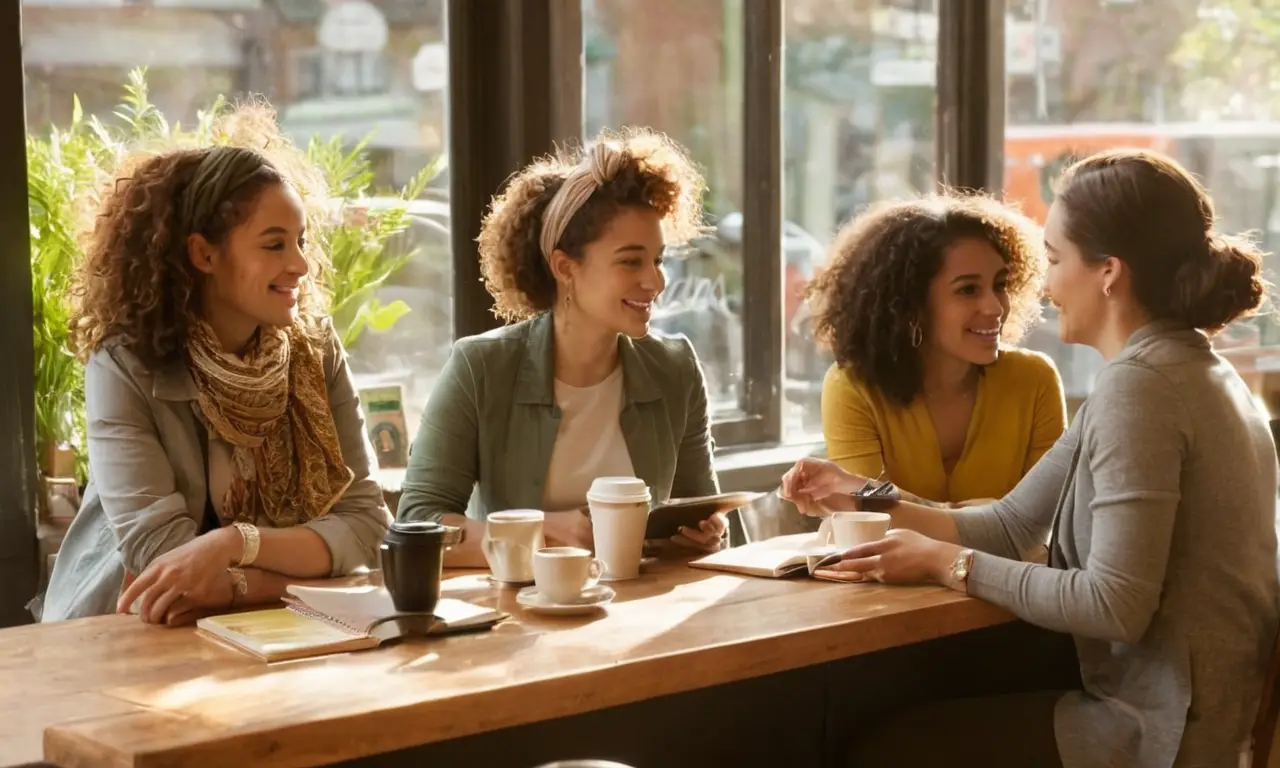 Café animé, femmes diversifiées en conversation