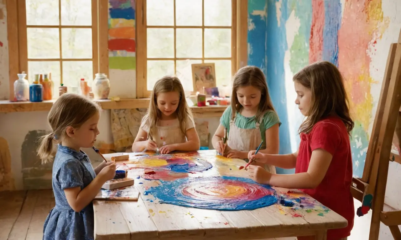 Des enfants créent joyeusement dans un atelier
