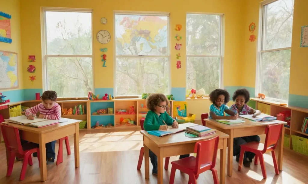 Une classe colorée pleine d’enfants apprenants