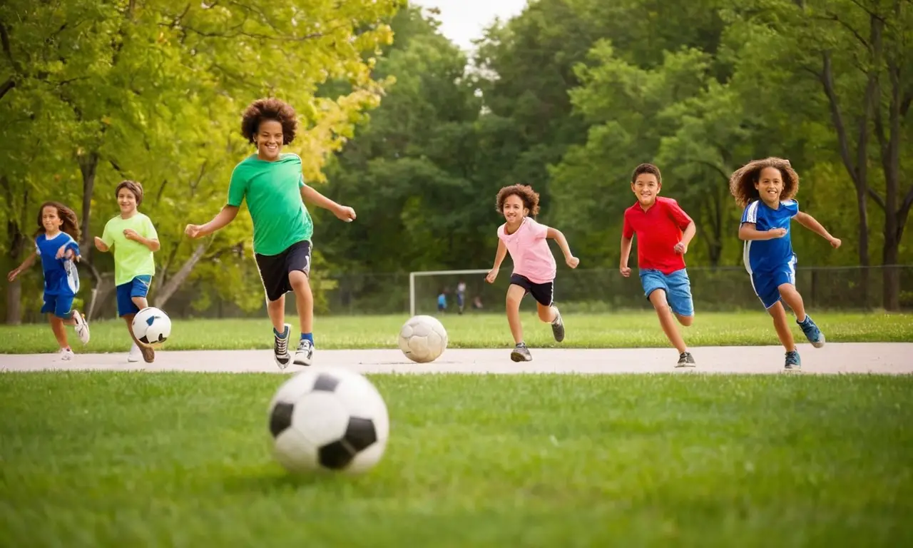 Enfants jouant joyeusement dans un terrain vibrant