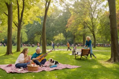 Scène de parc animée et joyeuse