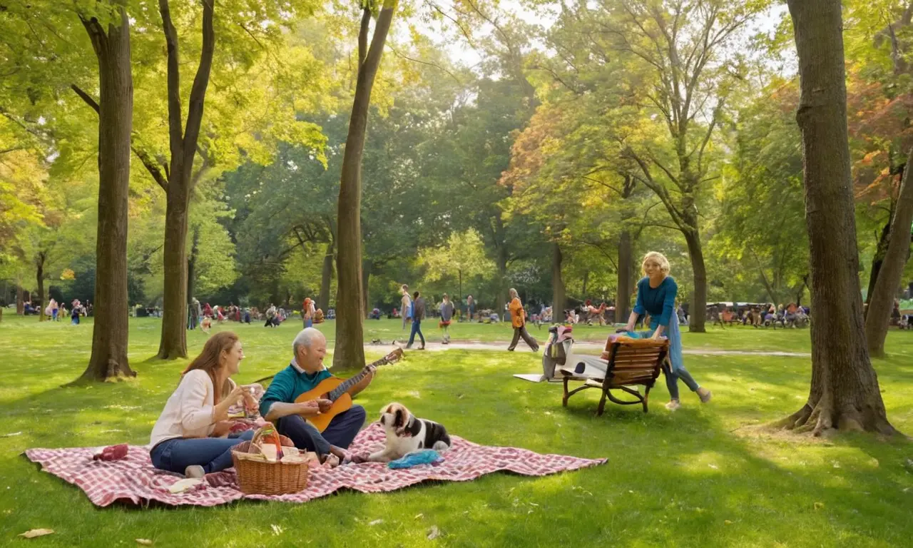 Scène de parc animée et joyeuse