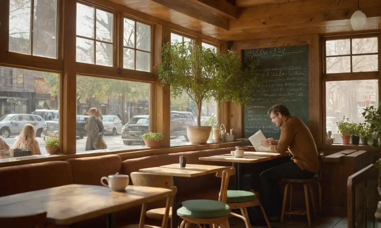 Un café chaleureux avec patrons animés
