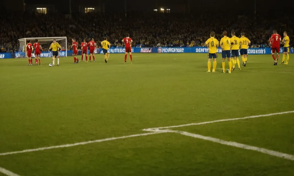 Terrain de football animé sous la lumière dorée