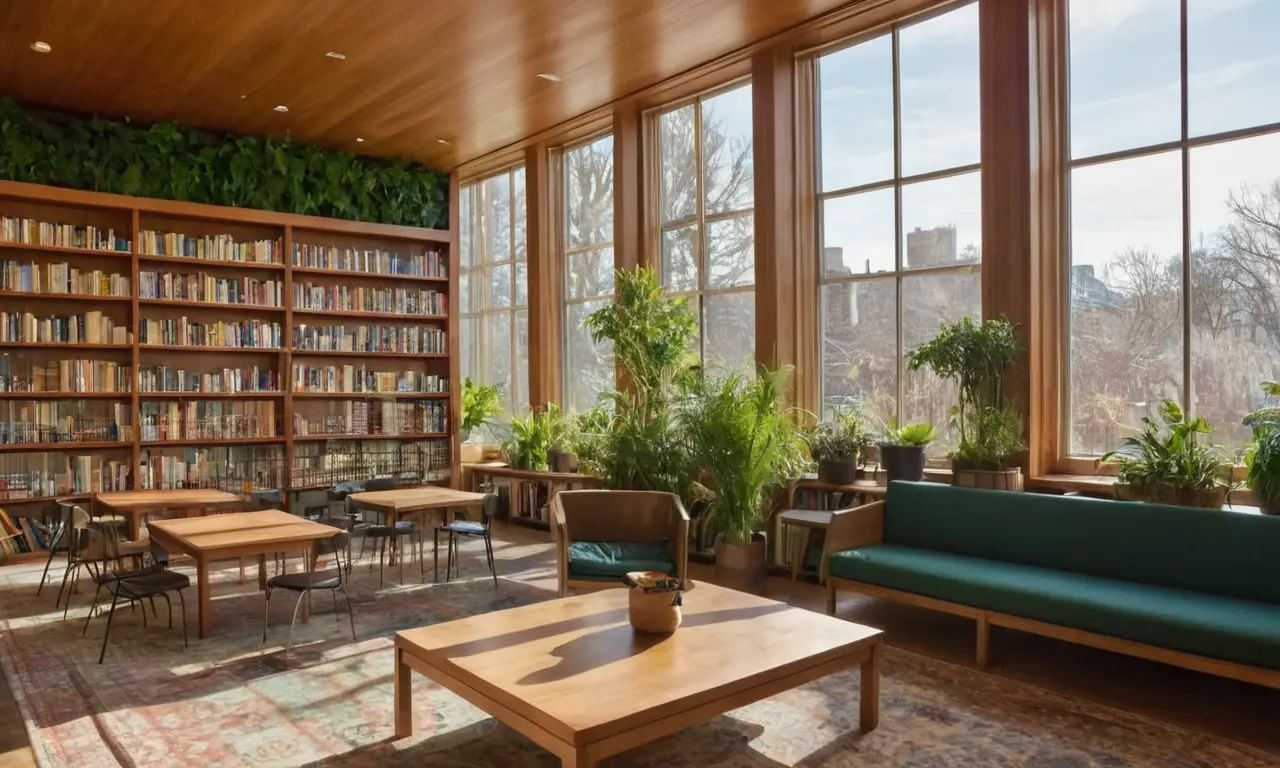 Bibliothèque lumineuse et accueillante pour étudier