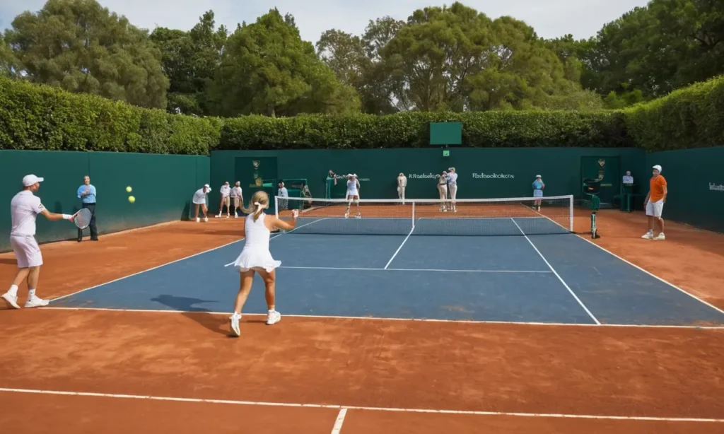 Court de tennis animé sous un ciel bleu