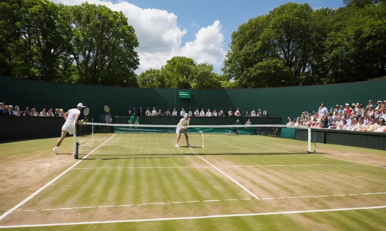 Terrain de tennis ensoleillé, atmosphère compétitive