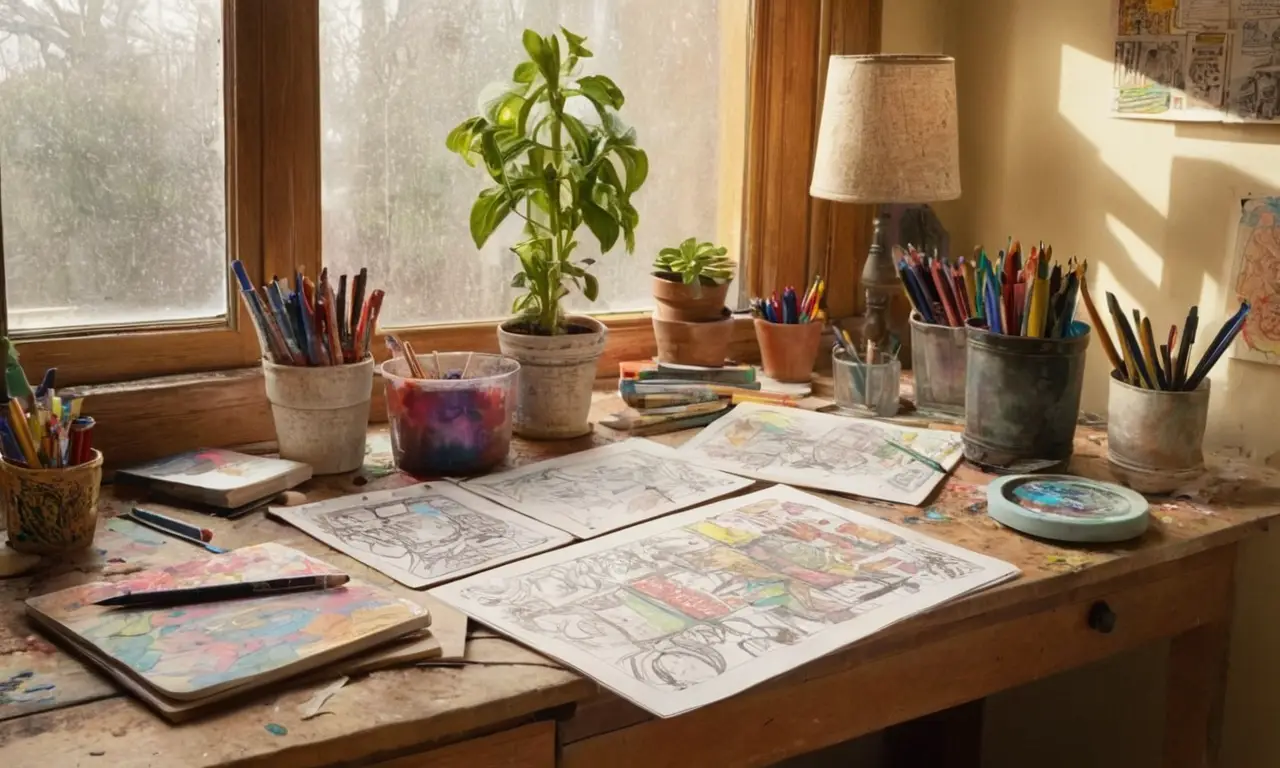 Atelier dartiste en désordre, créativité vibrant