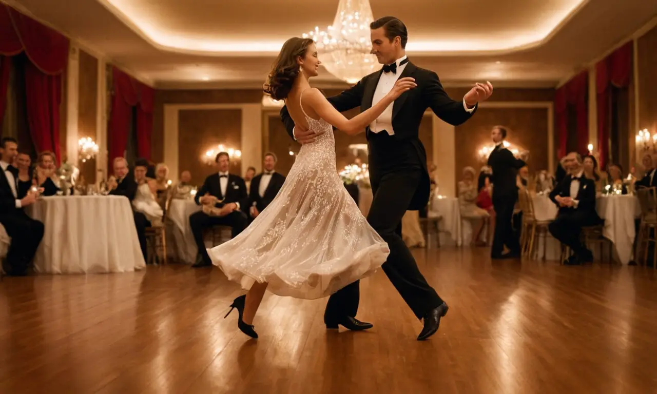 Danseurs élégants animés sous des lumières chaudes