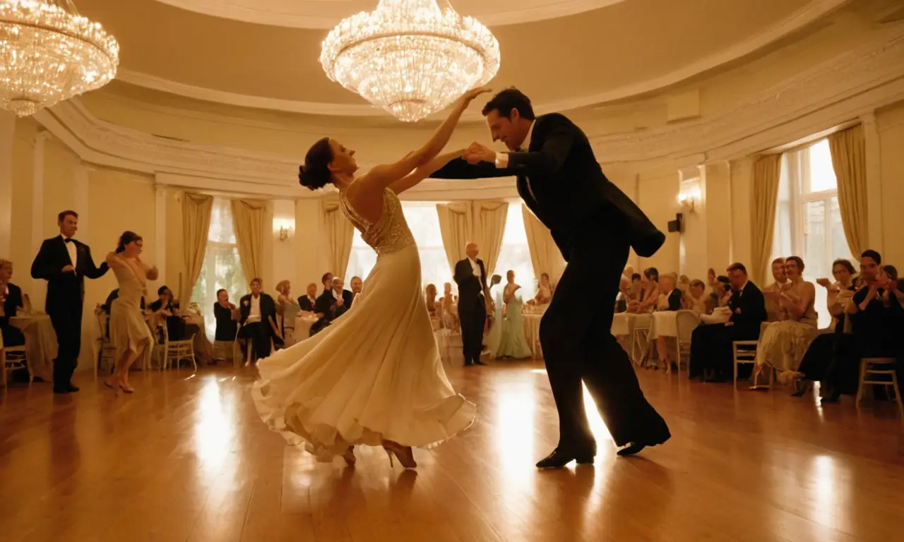 Couples gracieux dansent dans une ambiance élégante