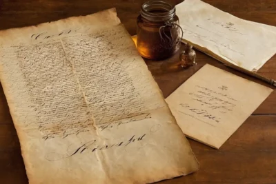 Document ancien sur table en bois