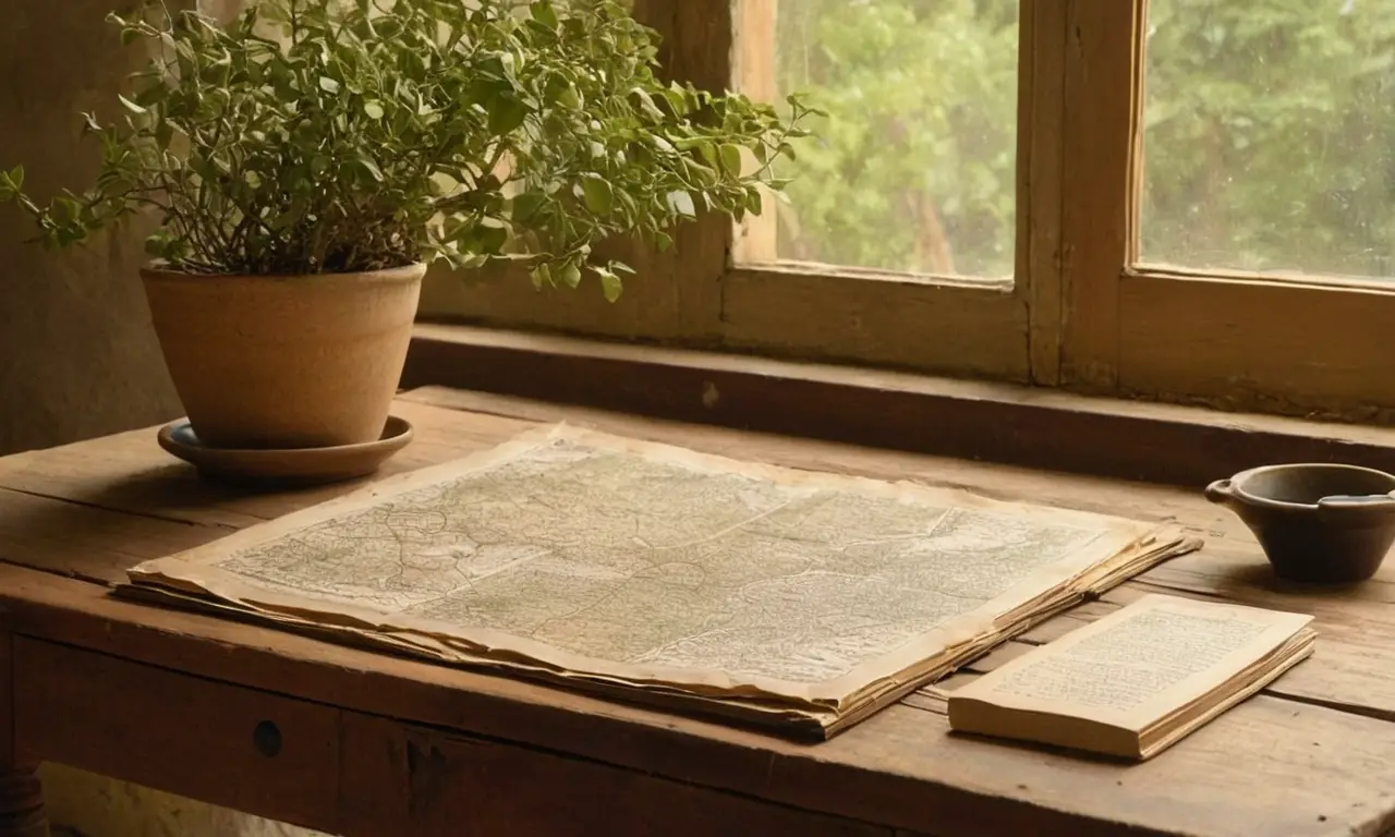 Document historique sur table en bois rustique