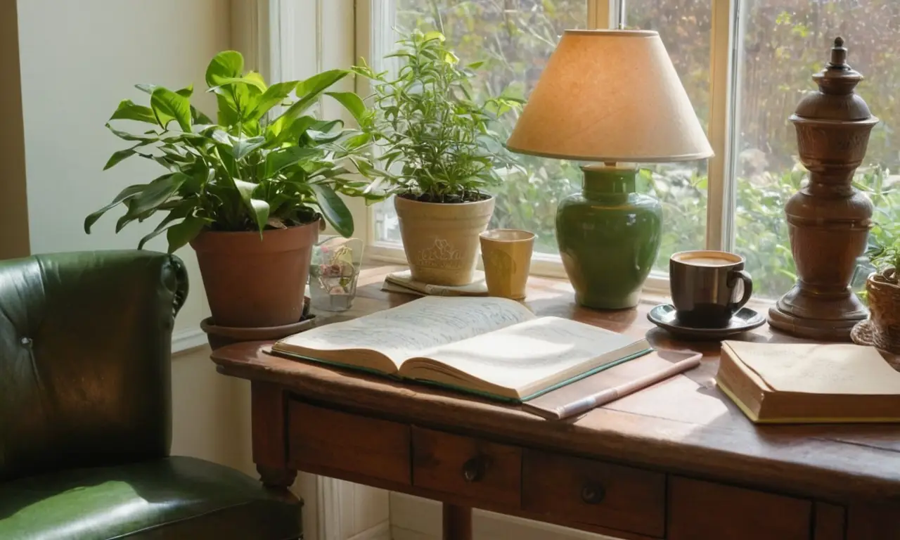 Table en bois, lumière douce, ambiance invitante