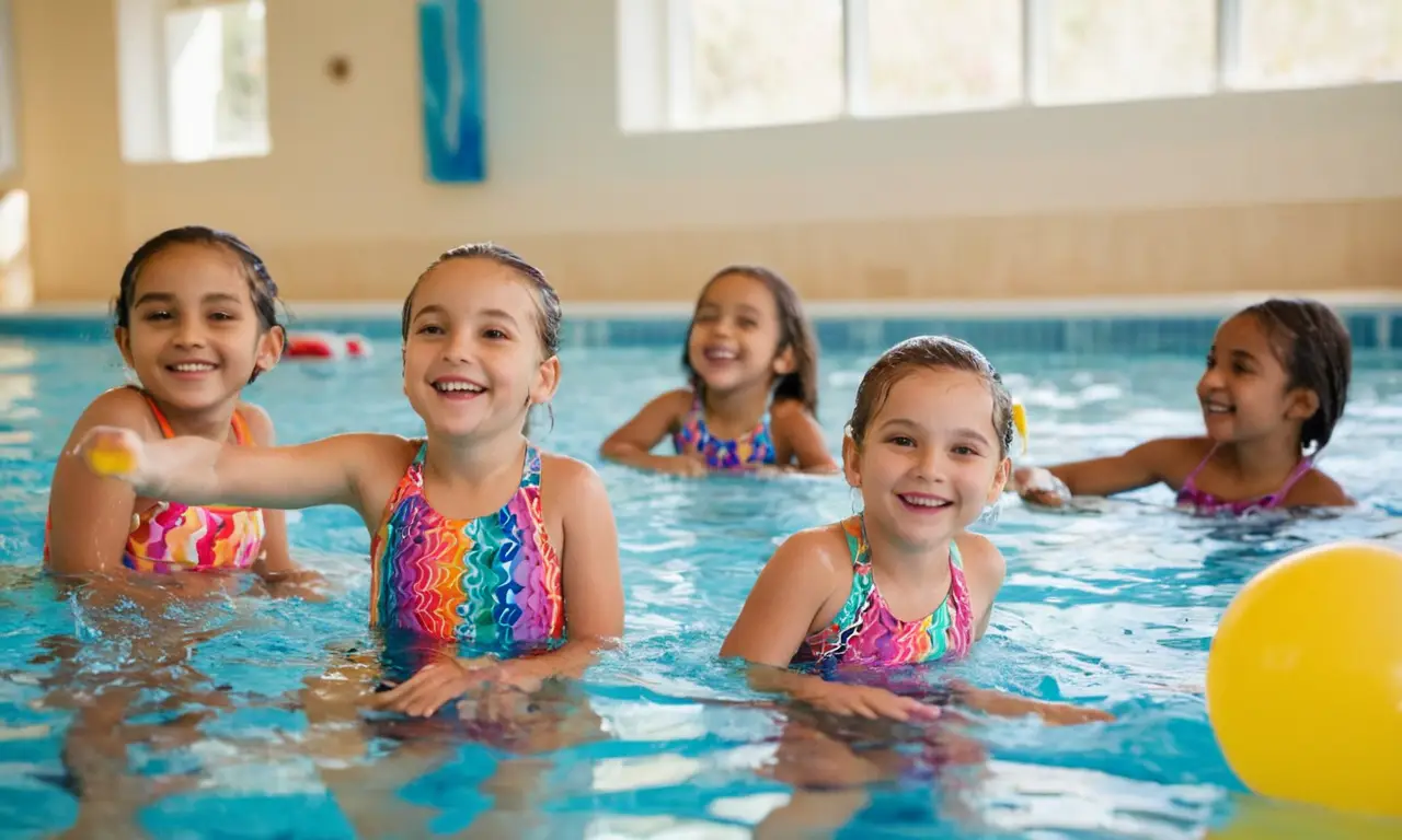 Piscine joyeuse avec enfants éclaboussant