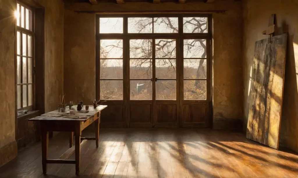 Atelier dart lumineux avec paysage vibrant