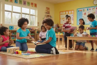 Scène de classe colorée et collaborative