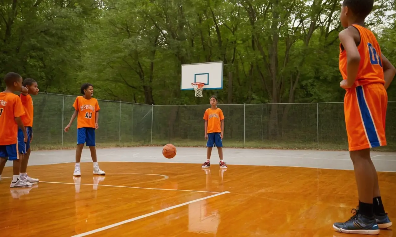 Terrain de basket animé avec enfants