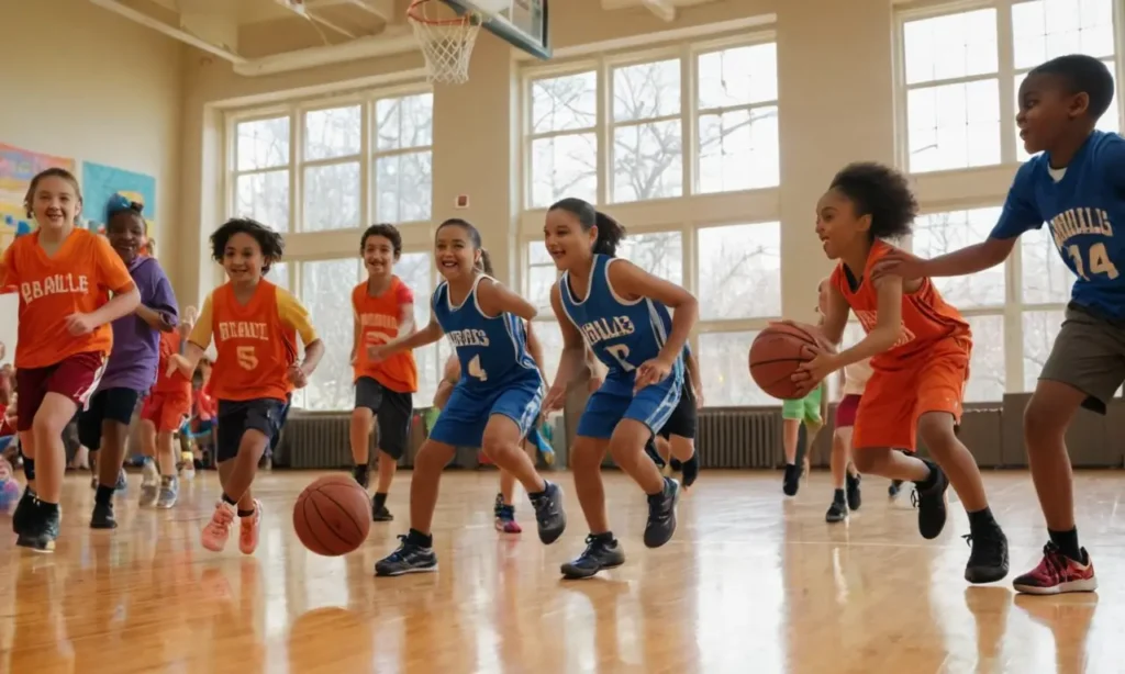 Salle de gym animée avec enfants joueurs