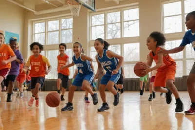 Salle de gym animée avec enfants joueurs