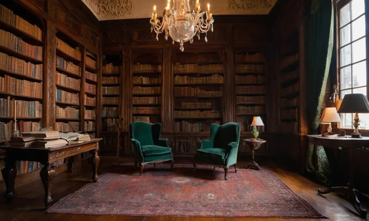 Bibliothèque intime, livres anciens et ambiance chaleureuse