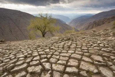 Un paysage désolé avec lumière et ombres