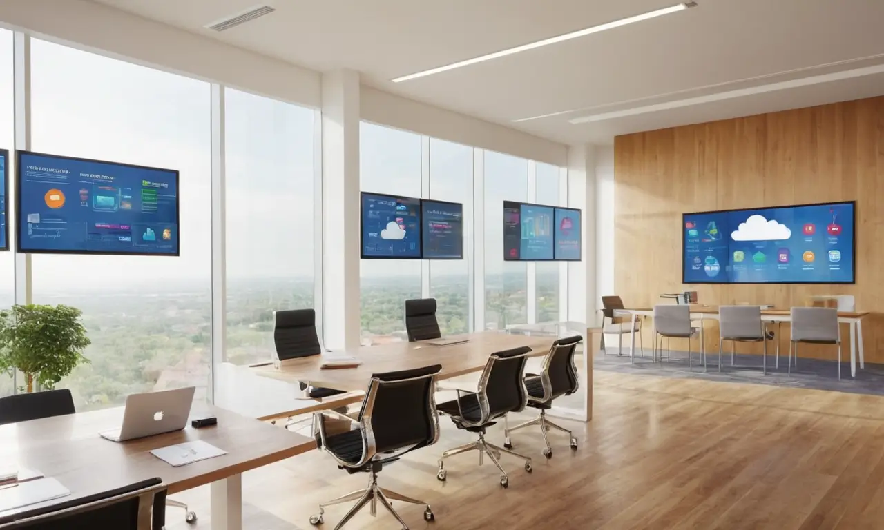 Bureau moderne lumineux, collaboration et innovation