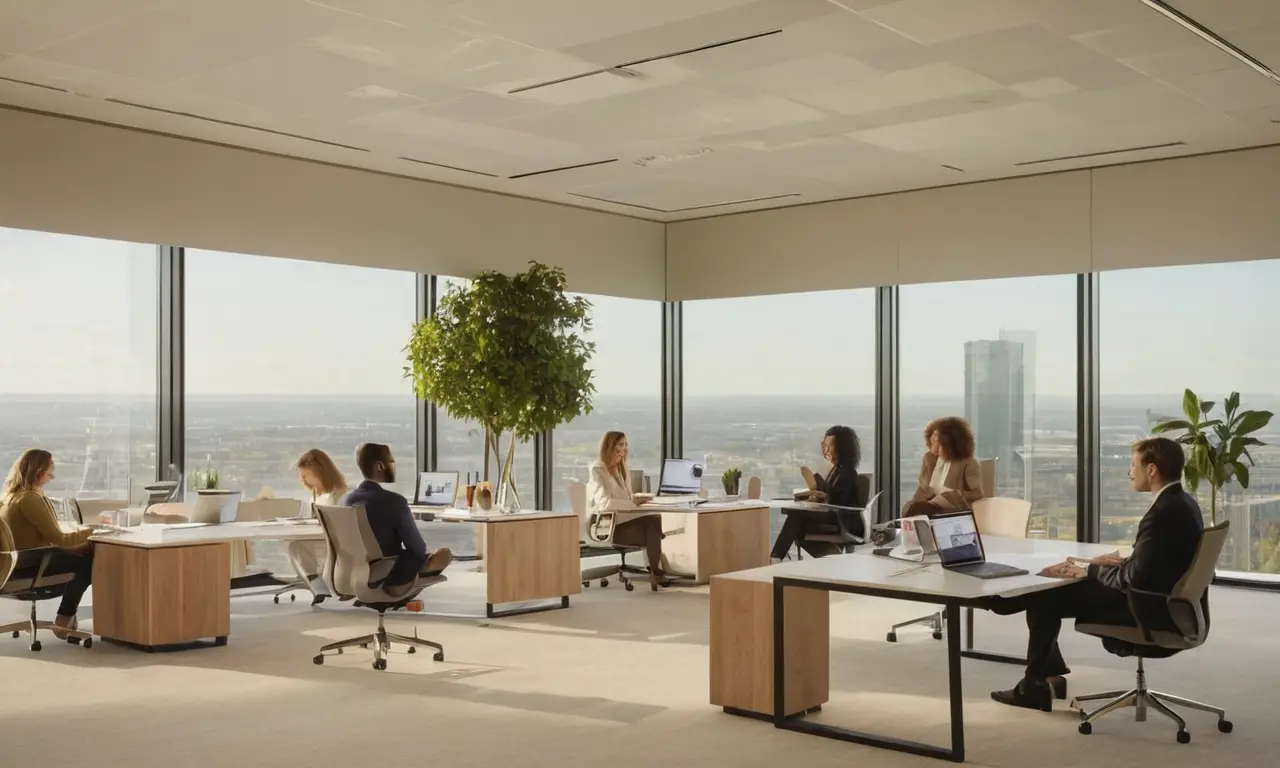 Bureau moderne, collaboration et innovation en action