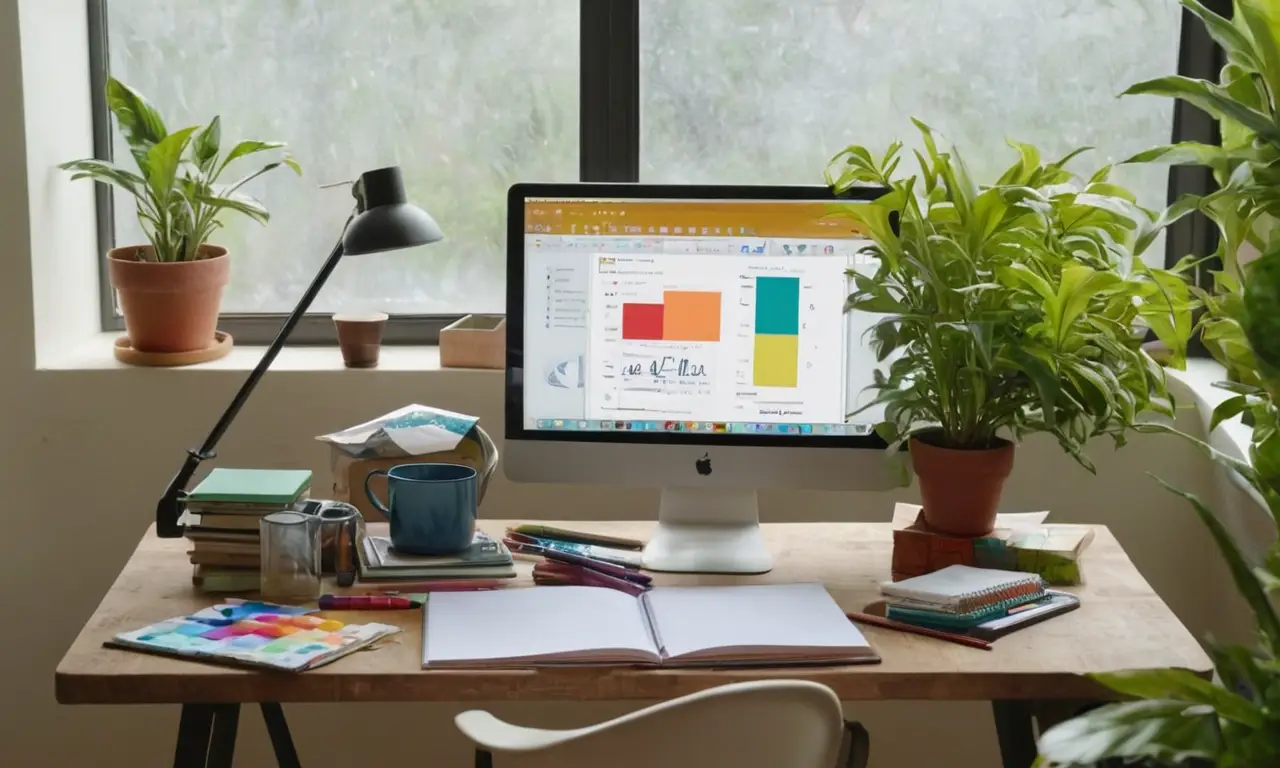 Espace créatif avec outils de design variés