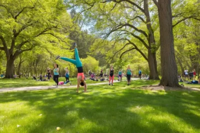 Parc animé avec activités et joie communautaire