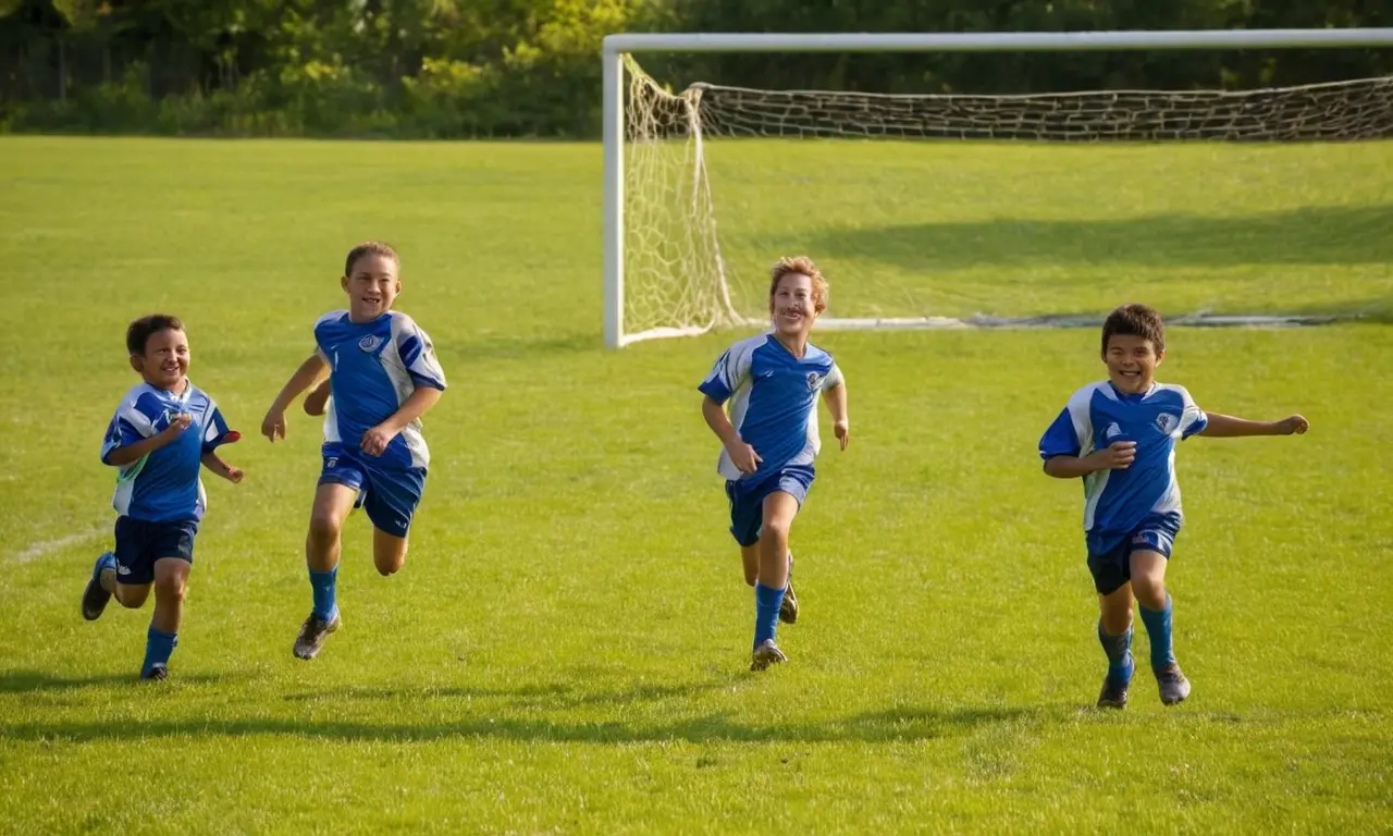 Terrain de soccer animé avec enfants joyeux