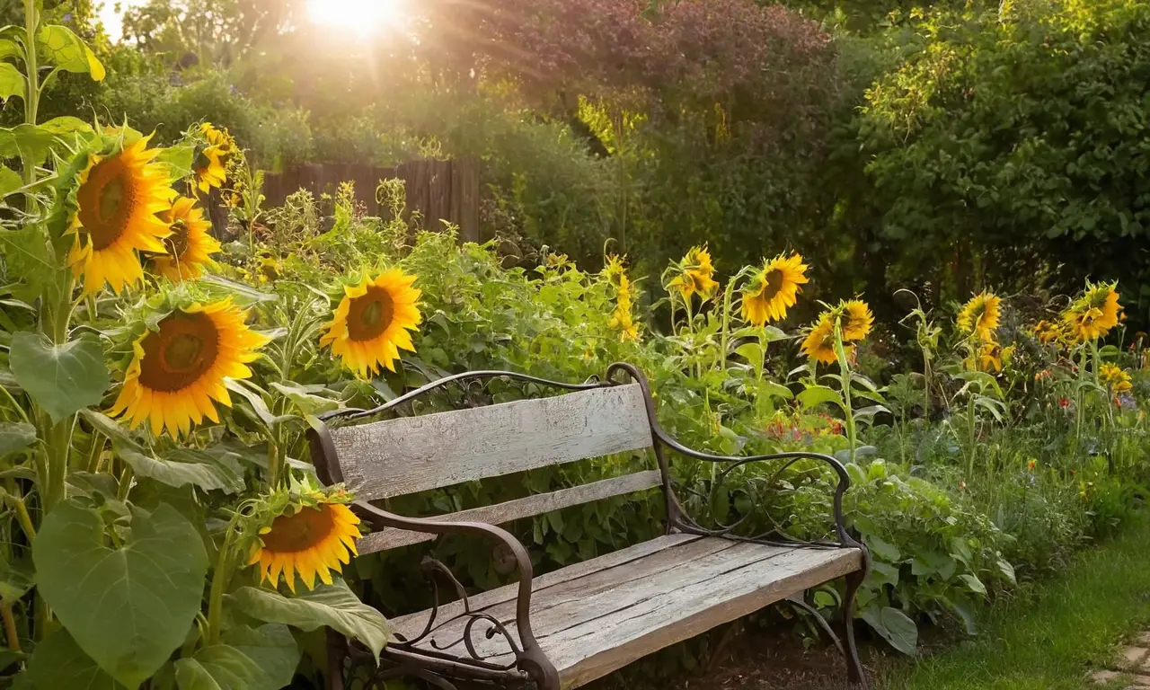 Jardin lumineux avec fleurs et insectes