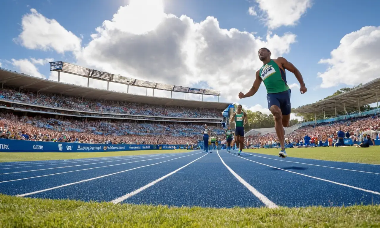 Stade dathlétisme animé par une journée ensoleillée
