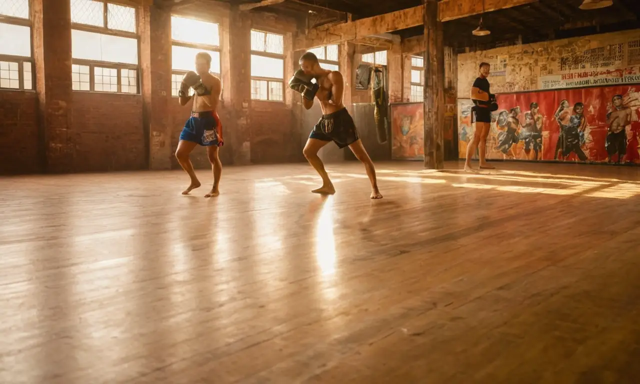 Salle de gym animée avec combattants en action