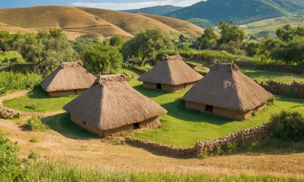 Paysage néolithique vibrant avec collines et culture