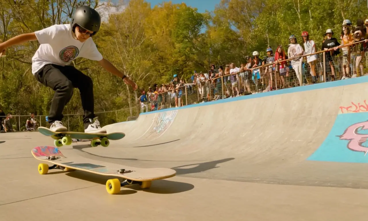 Scène dynamique de skate avec graffiti coloré