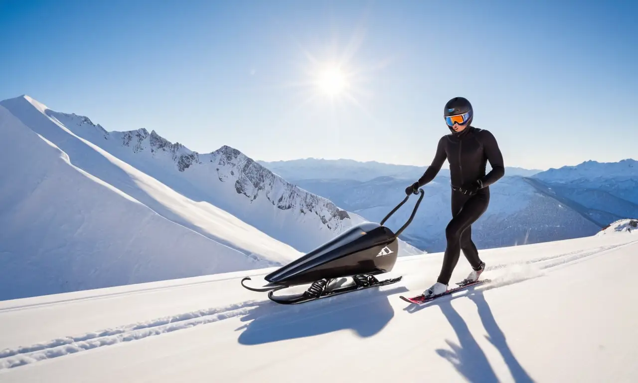 Sculptural luge, athlète concentré, paysage enneigé