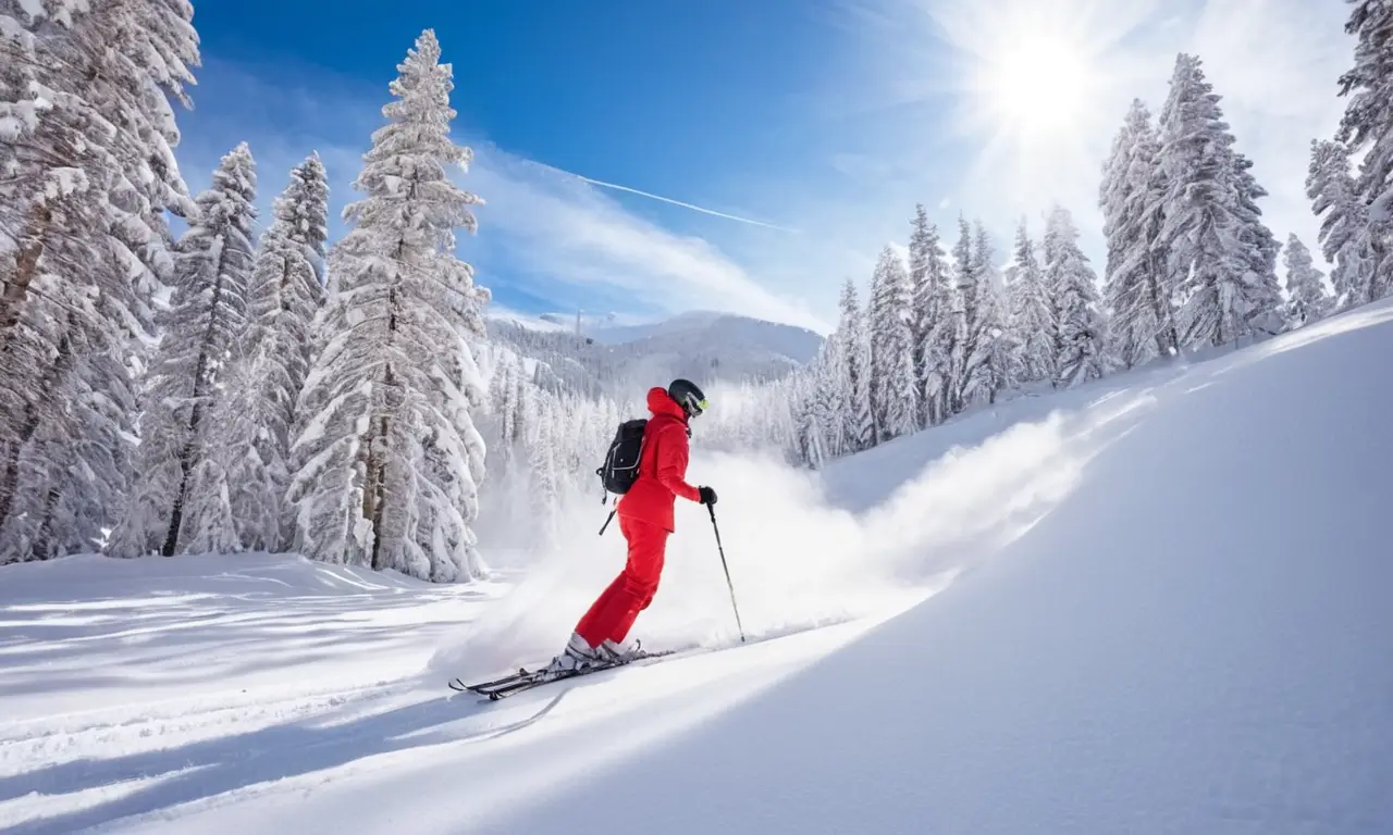 Paysage enneigé tranquille avec skieur élégant
