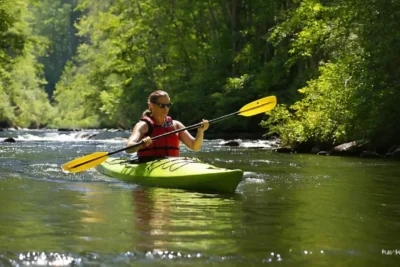 Canoë dynamique dans une forêt verdoyante