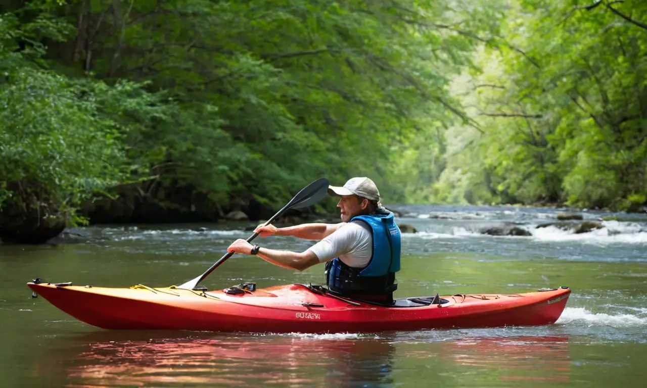 Rivière ensoleillée, kayak vibrant, cadre pittoresque