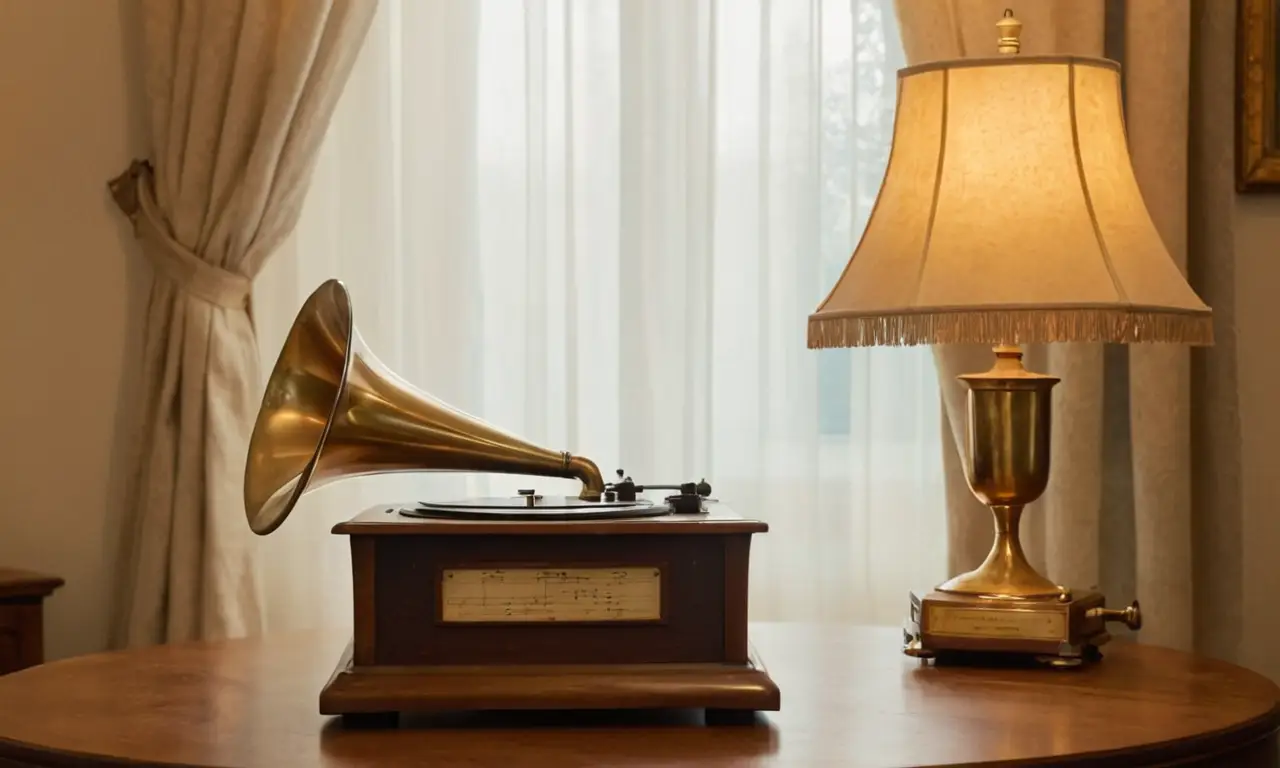 Chambre douce avec table et phonographe antique