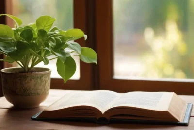 Un livre ouvert sur une table en bois