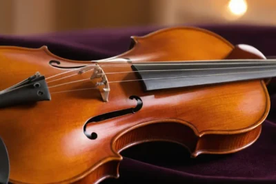 Un violon en bois sur un velours
