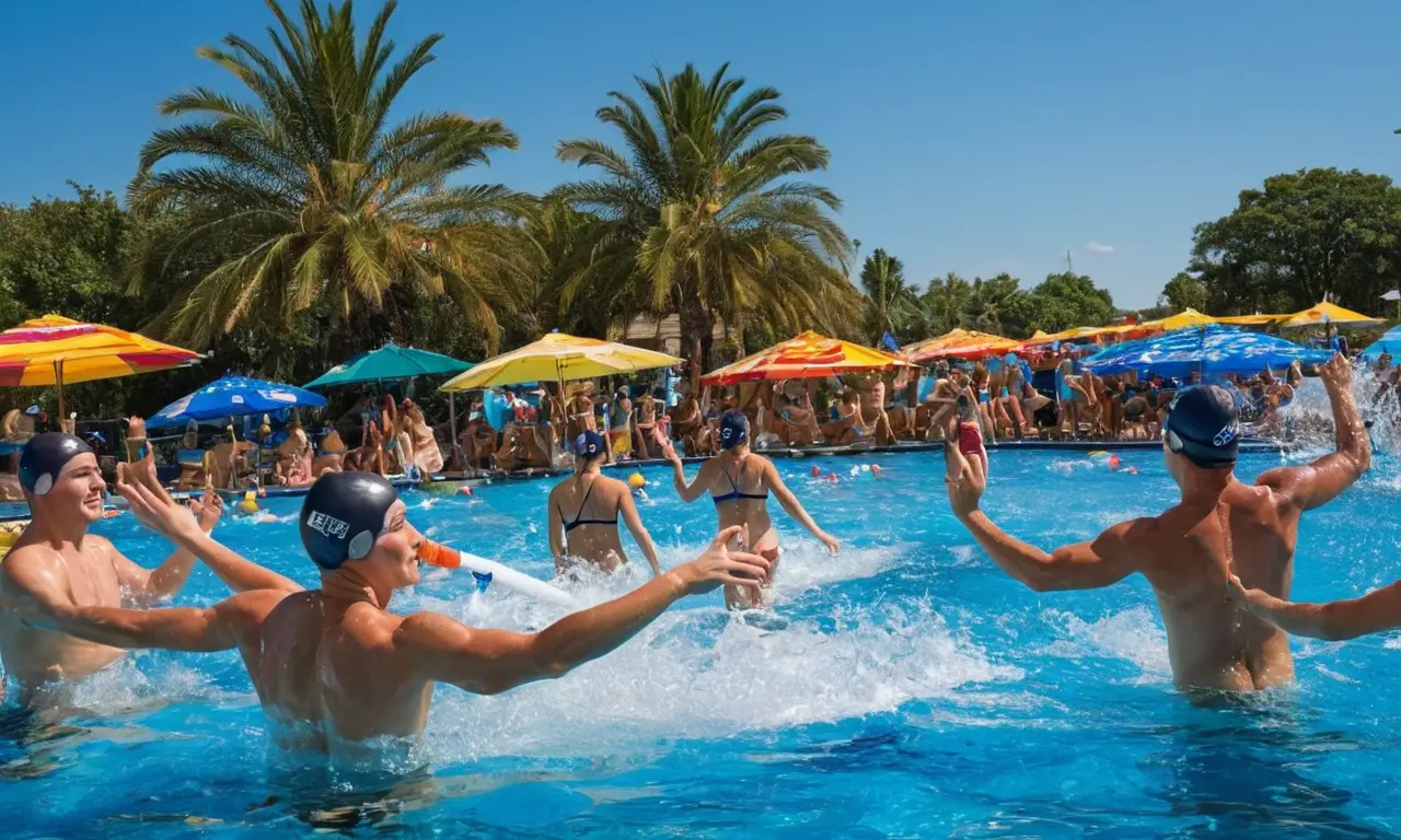 Joueurs dans une piscine ensoleillée