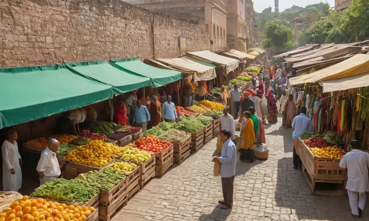 Une scène de marché animée et colorée