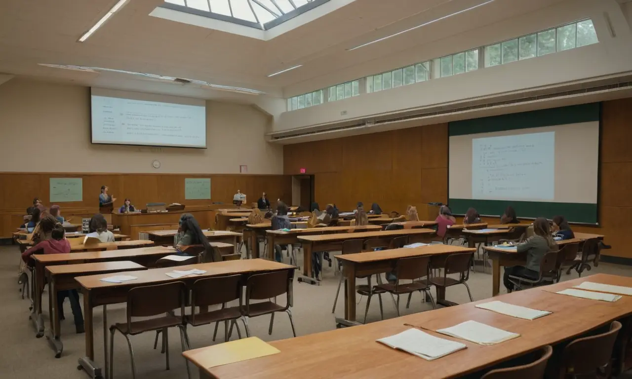 Salle de cours animée avec étudiants concentrés