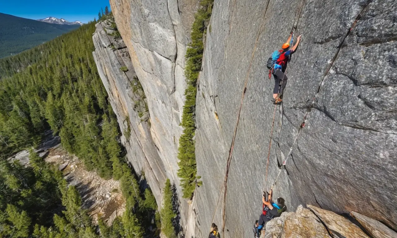 Escalade sur un rocher avec paysage magnifique